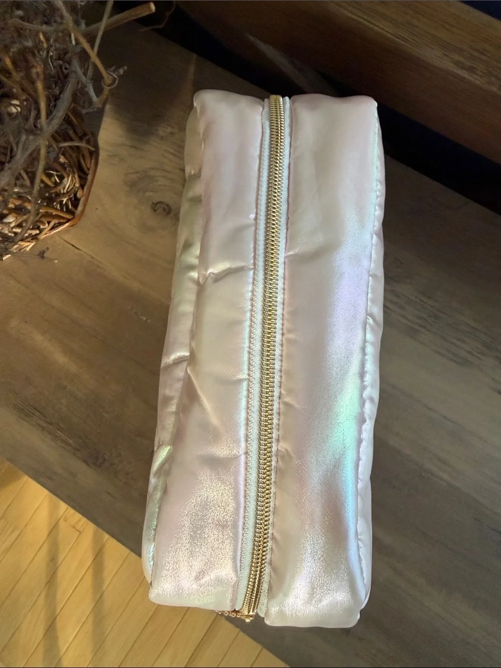 Creme Shop Iridescent Pink Quilted Cosmetic Pouch